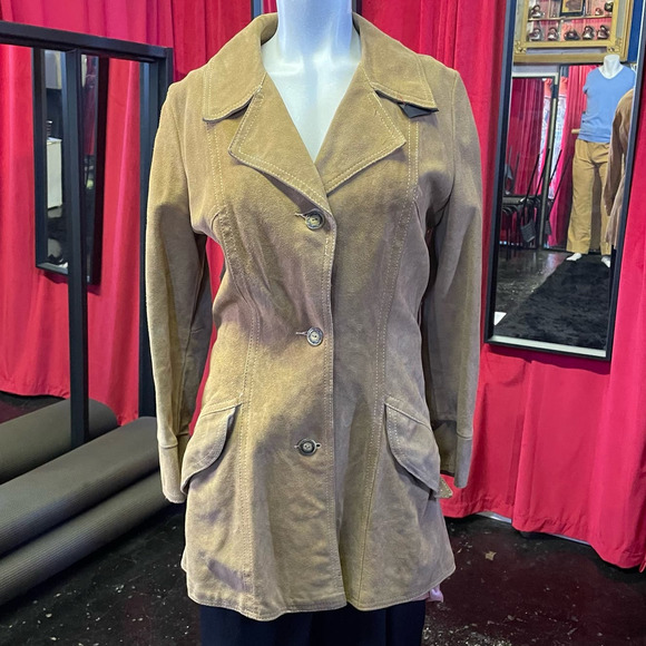 Vintage 70s Gastown Talk Tan Suede Leather Coat Womens Small Retro Boho Grunge - Picture 1 of 10